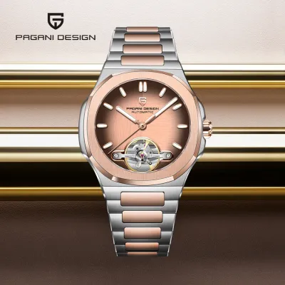 PAGANI DESIGN Automatic Men's Watch With Rose Golden Curry Dial